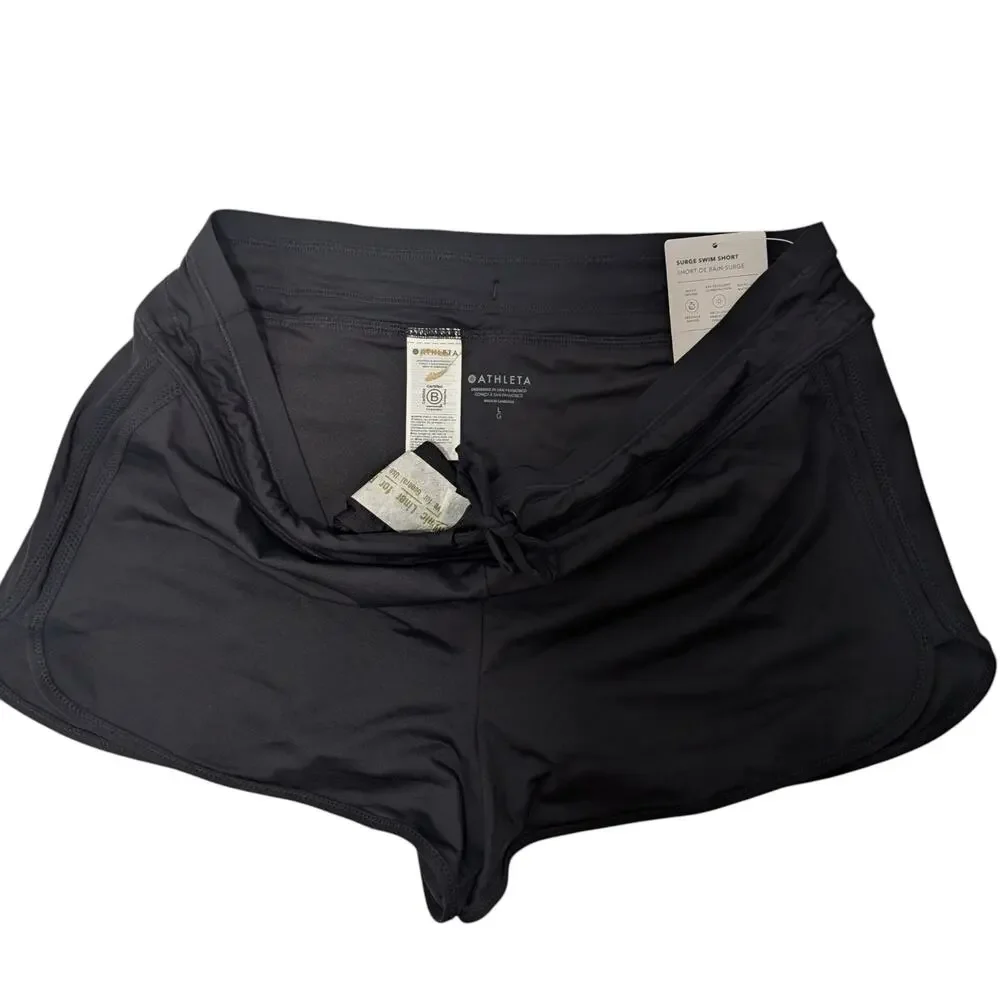 Athleta L black Kata Surge Shorts swim bikini coverup rash guard sun UPF pool - Picture 6 of 6